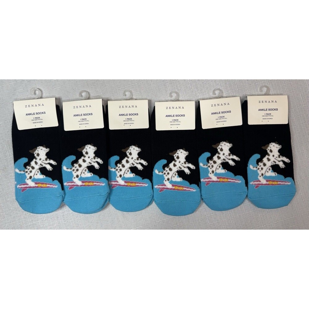 Zenana Ankle Socks 6 Pairs One Size Fits All Surfing Dalmation Style SO-812
